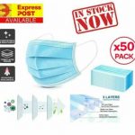 50 x Face Mask Protective CE CERT 3 Layer Anti Bacterial Filter Disposable